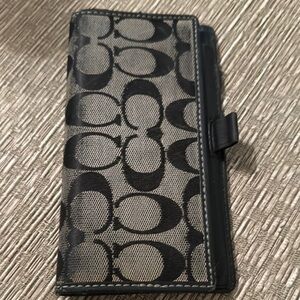 Coach Black & Gray Monogram Leather Wallet/Checkbook Cover w/Pen Holder Bi Fold
